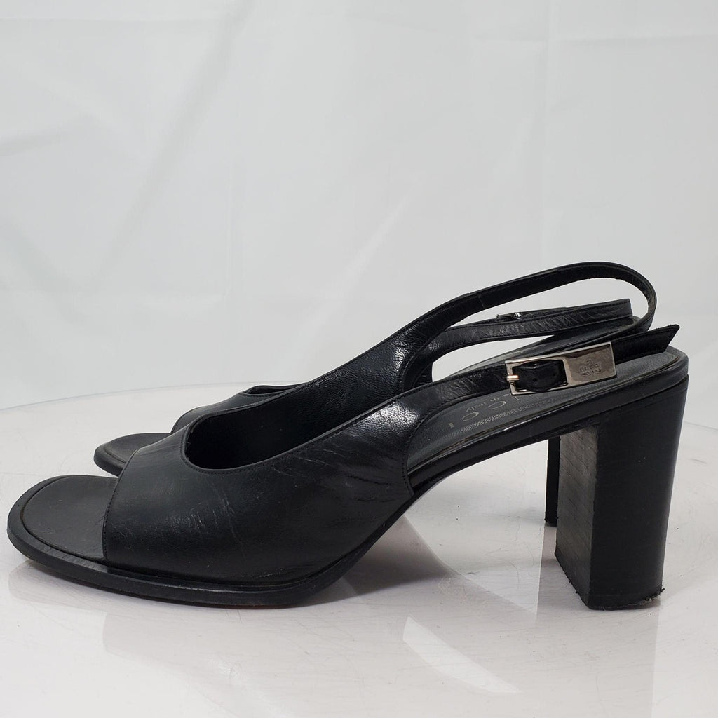 Gucci 1990s Black Leather Slingback Sandals Size 8.5