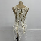 Vintage Y2K Paneled White Mixed-Media Crochet Tank Top