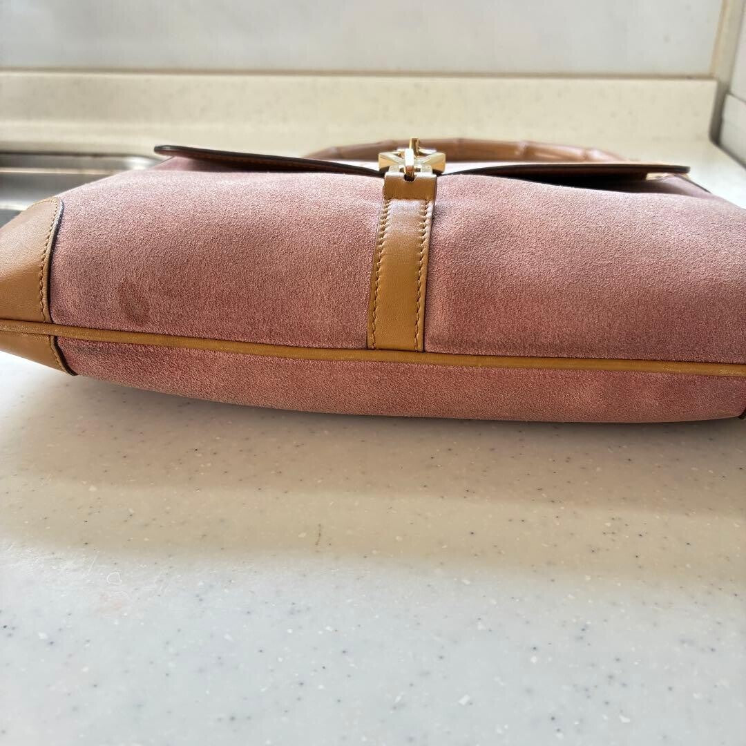 Gucci Jackie Bamboo Shoulder Bag Pink Suede Leather