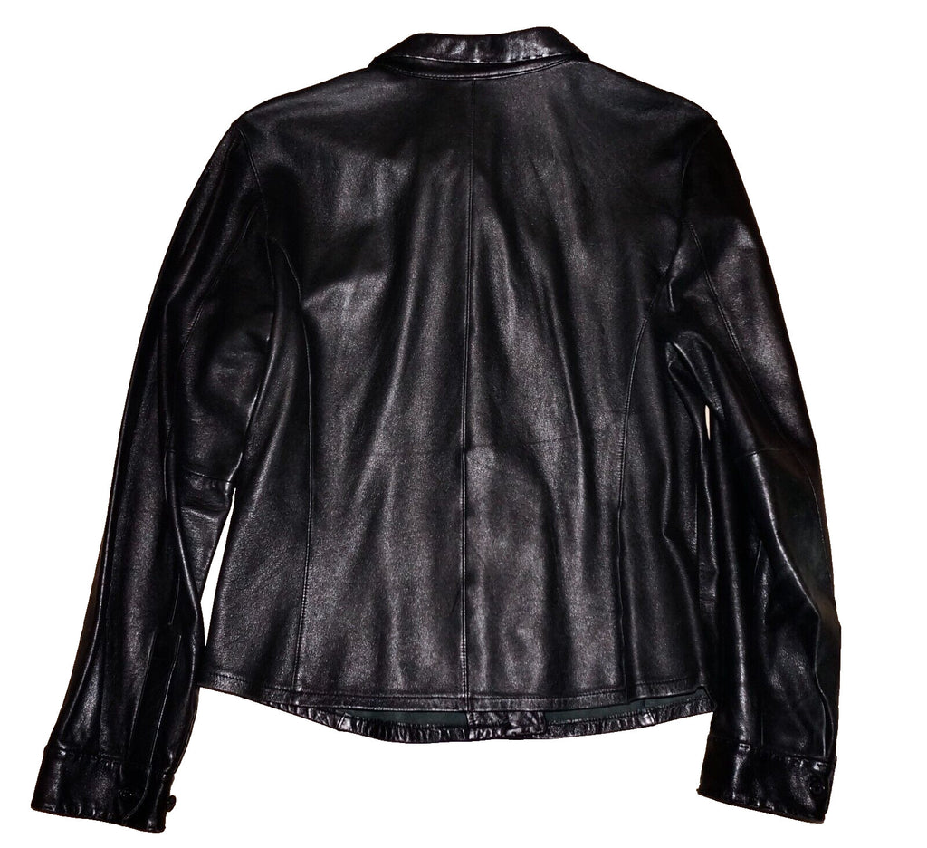 90's Vintage MARSHALL FIELD'S Black Leather Button Up Shirt LARGE *RUNS SMALL