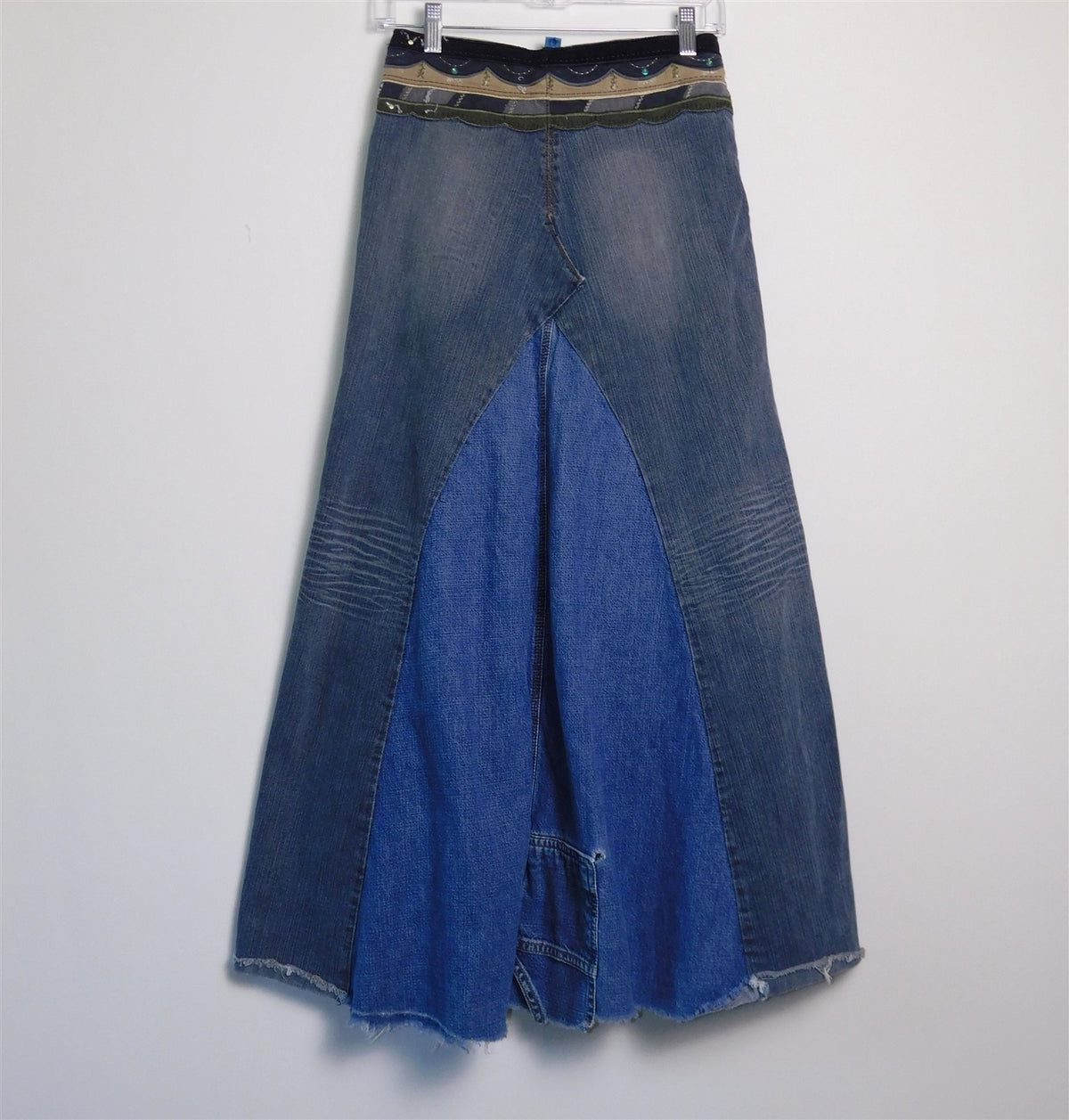 Dollhouse Patchwork Beaded Jeans Maxi Skirt Size 1/2