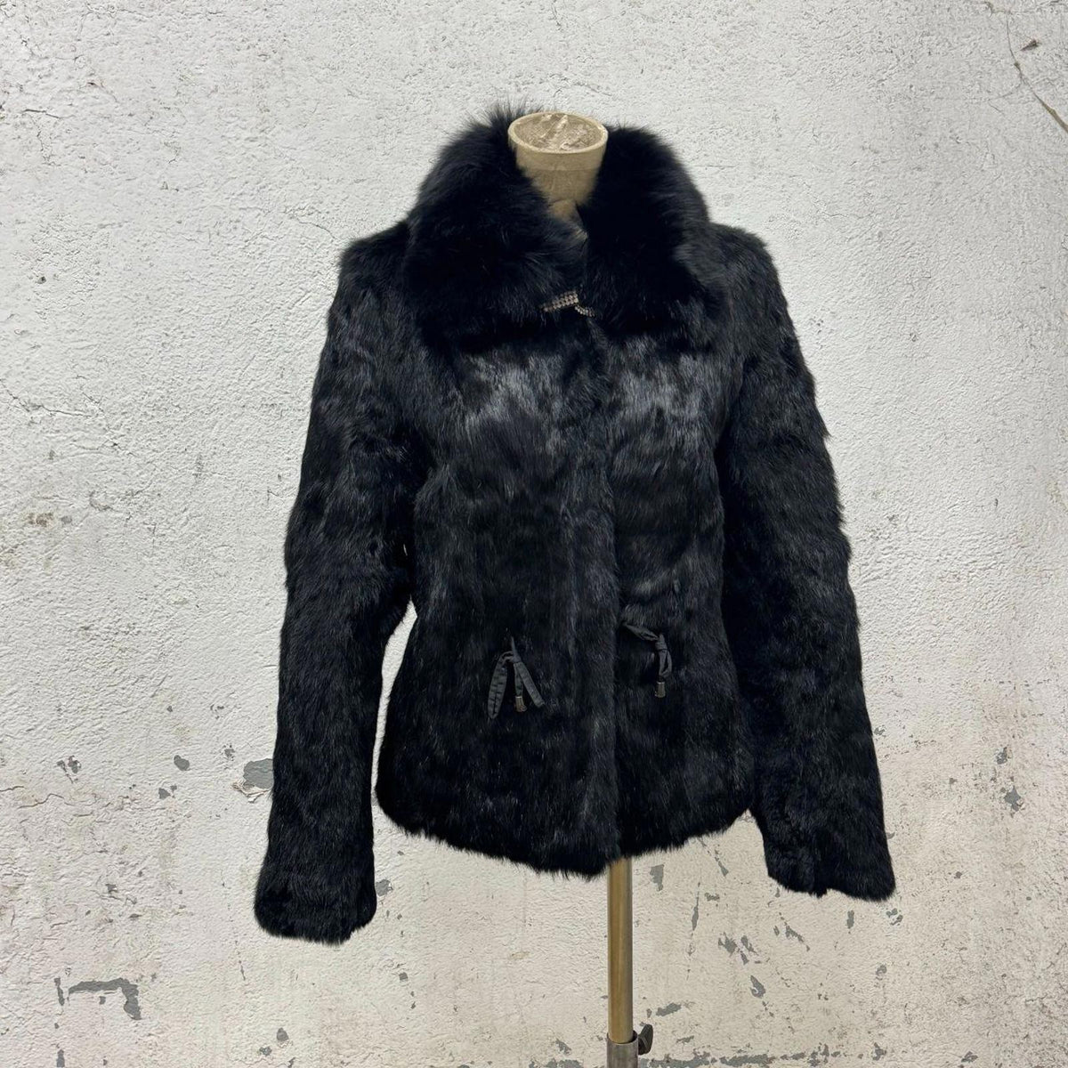 Vintage Y2K Jet Black Rabbit and Fox Fur Jacket Small