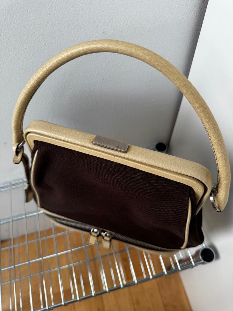 Prada Archive Vintage Y2K Bag 2000s Leather Shoulder Pu Brown Beige Silver Used