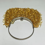 Vintage 70s Beaded Clutch Handbag Purse Gold Beaded Sequin Kiss Lock Frame