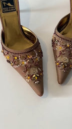 vintage beaded kitten heel mules size US 7.5, great condition