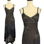 Vintage Caché Sheer Mesh Beaded Floral Slip Dress