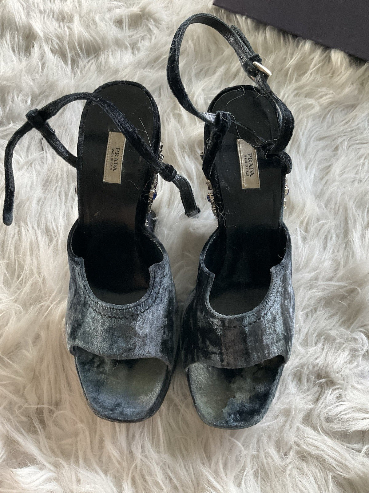 Prada Velvet Wedge Platform with Crystal Beads