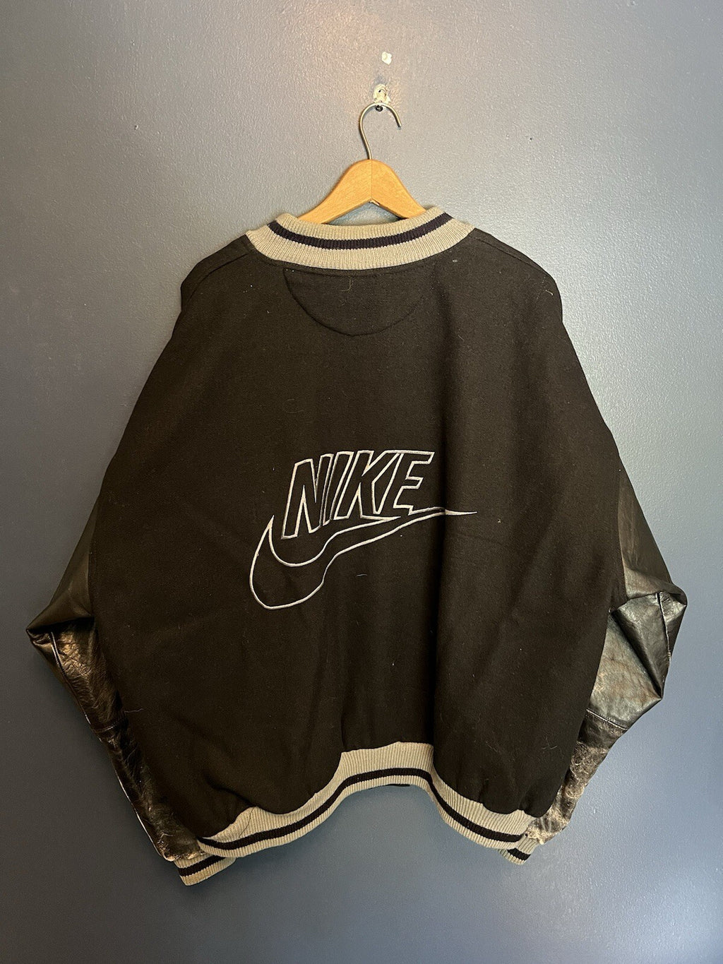 Vintage 90’s Nike Grey Tag Baseball Wool Varsity Embroidered Jacket Size XL
