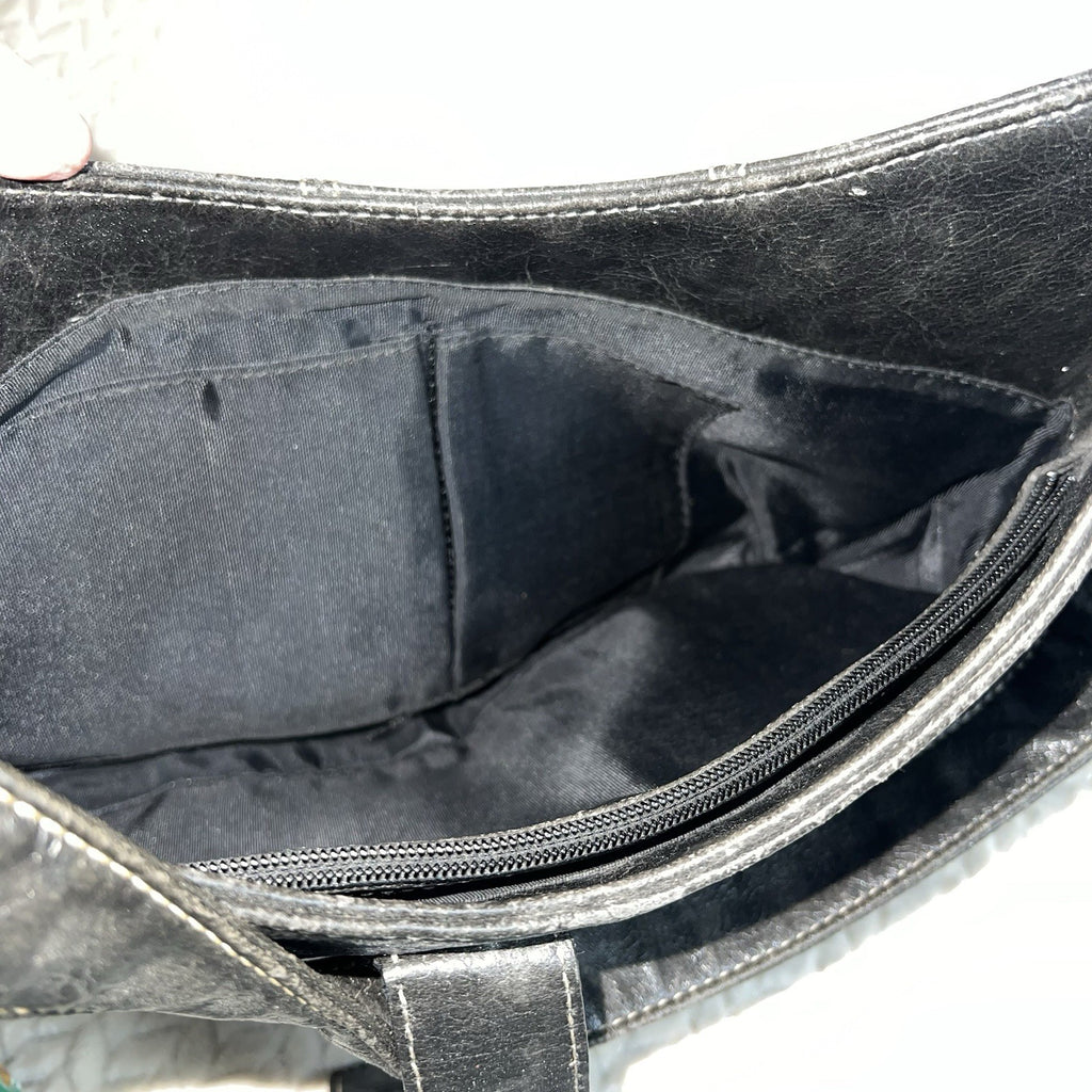 Vintage GUESS Black Baguette Shoulder Bag Y2K Buckle Faux Leather