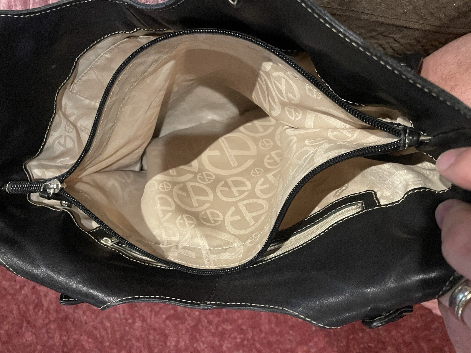Francesco Biasia Y2K Black Leather Studded Hobo Shoulder Bag Large