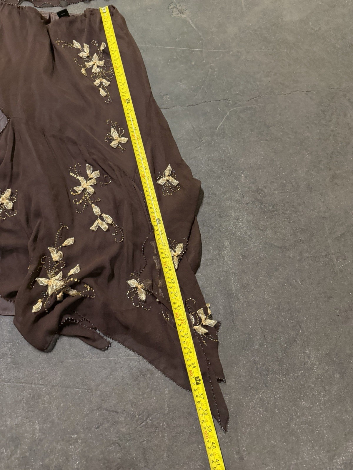 Vintage Y2K Woodland Fairy Brown Floral Silk Beaded Two Piece Skirt Set Asymmetric