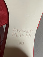 DONALD PLINER SUEDE CAP TOE SLINGBACK WITH CROCO- EMBOSSED HEEL AND TOE RED 9M