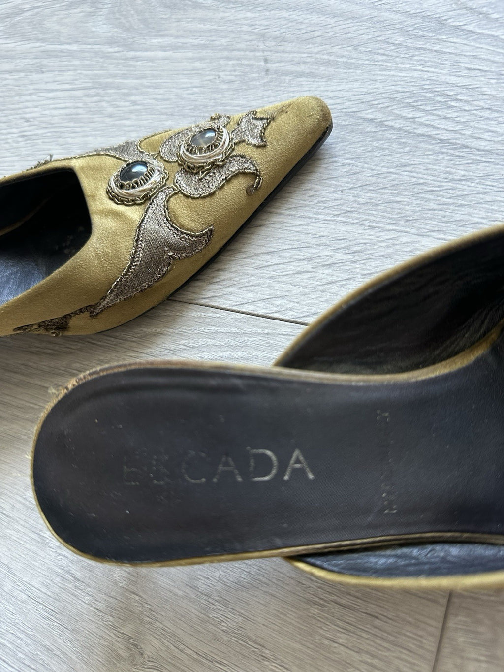 Vintage 90s Escada Women’s Brown Embroidered with Stones Made in Italy Size 37