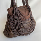 Diesel 2000s Brown Leather Shoulder Bag with Fringe Large