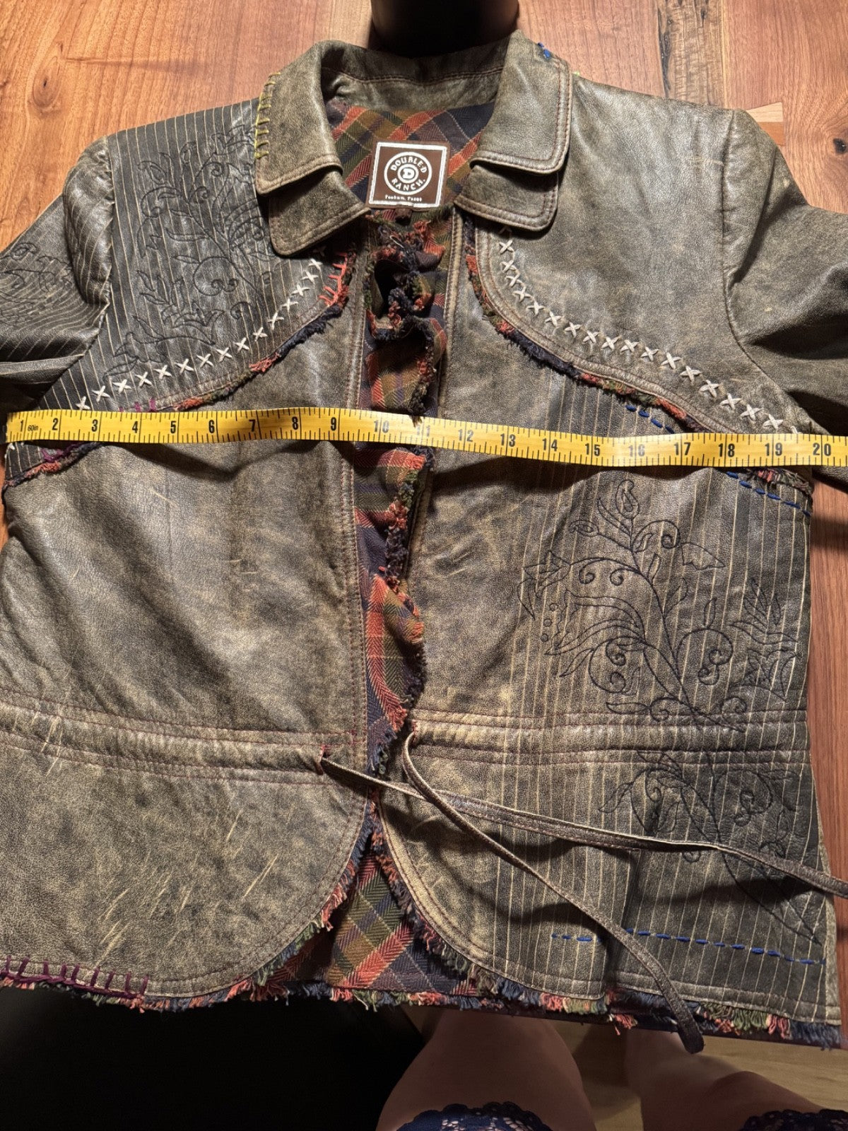 Double D Ranch Leather Jacket Country Western Bolero Embroidered Distressed DD M