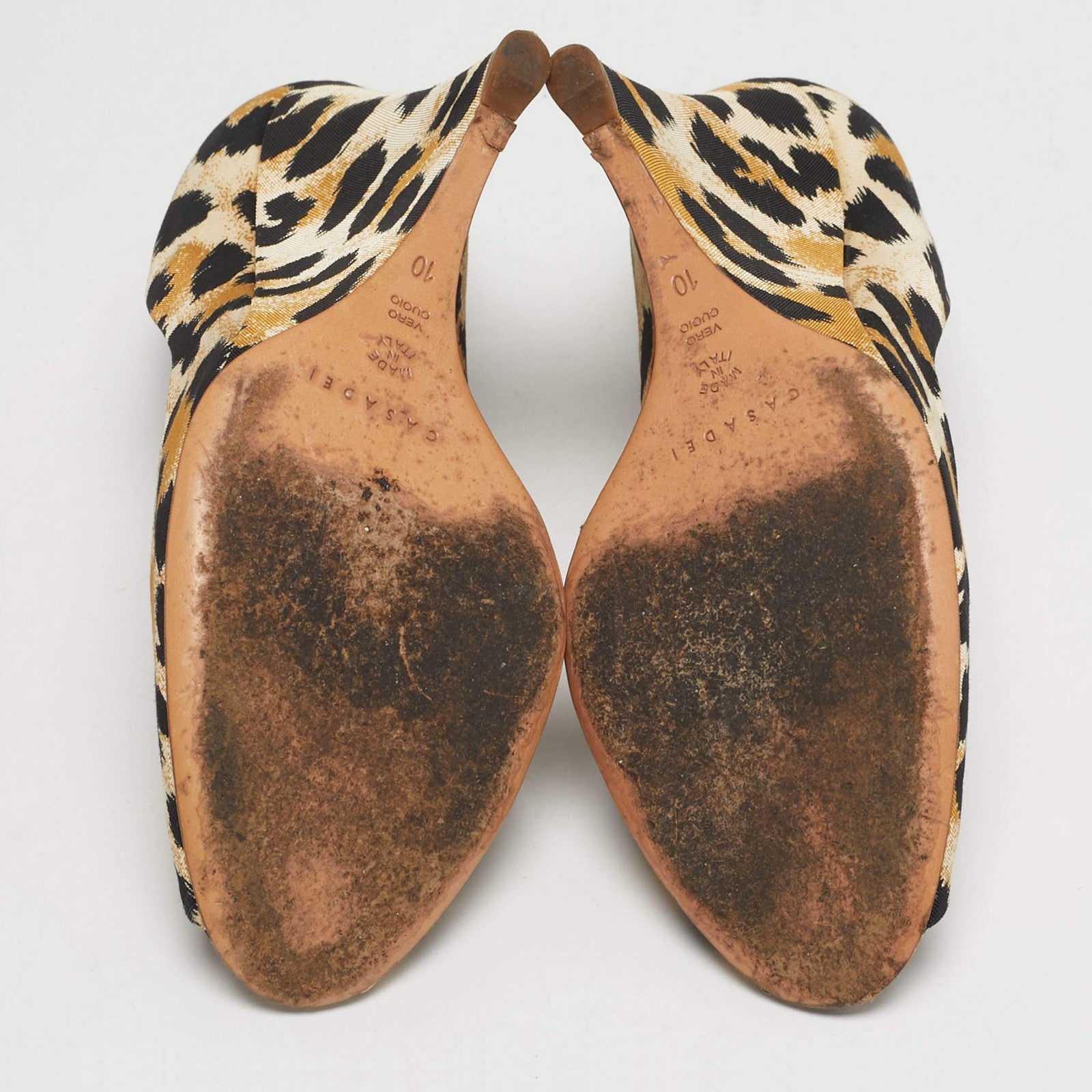 Casadei Tricolor Canvas Wedge Peep Toe Pumps - EU 40 / US 10 / UK 7