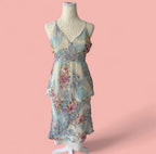 René Derhy Blue Floral Embellished Top and Skirt Set