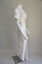 Vintage 1930s Light Pink Satin Bias Cut Slip Dress with Bird Embroidery Small Medium