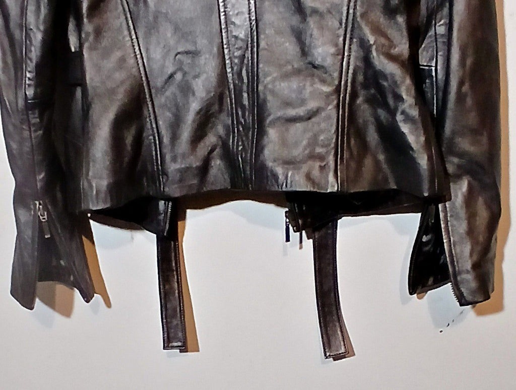 Cache Vintage Lamb Leather Jacket with Detachable Fox Fur Collar