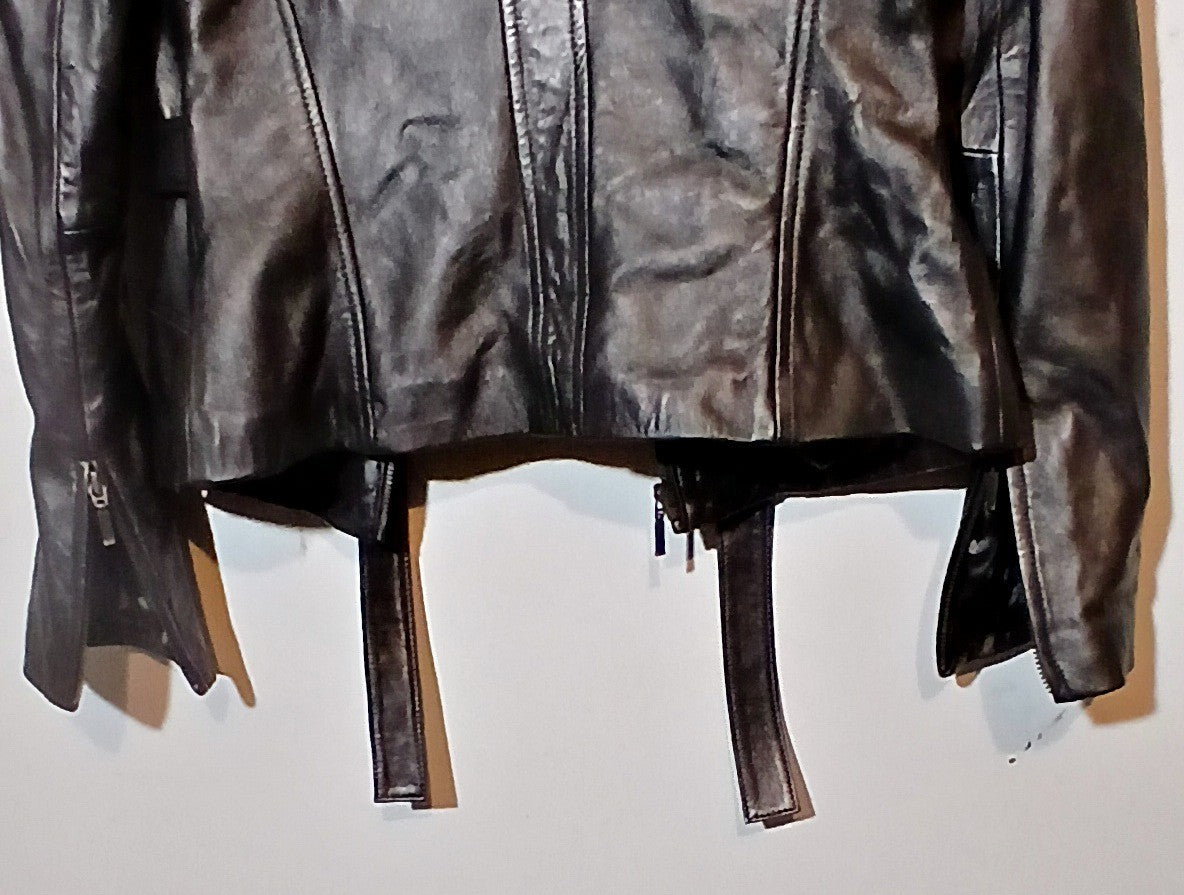 Cache Vintage Lamb Leather Jacket with Detachable Fox Fur Collar