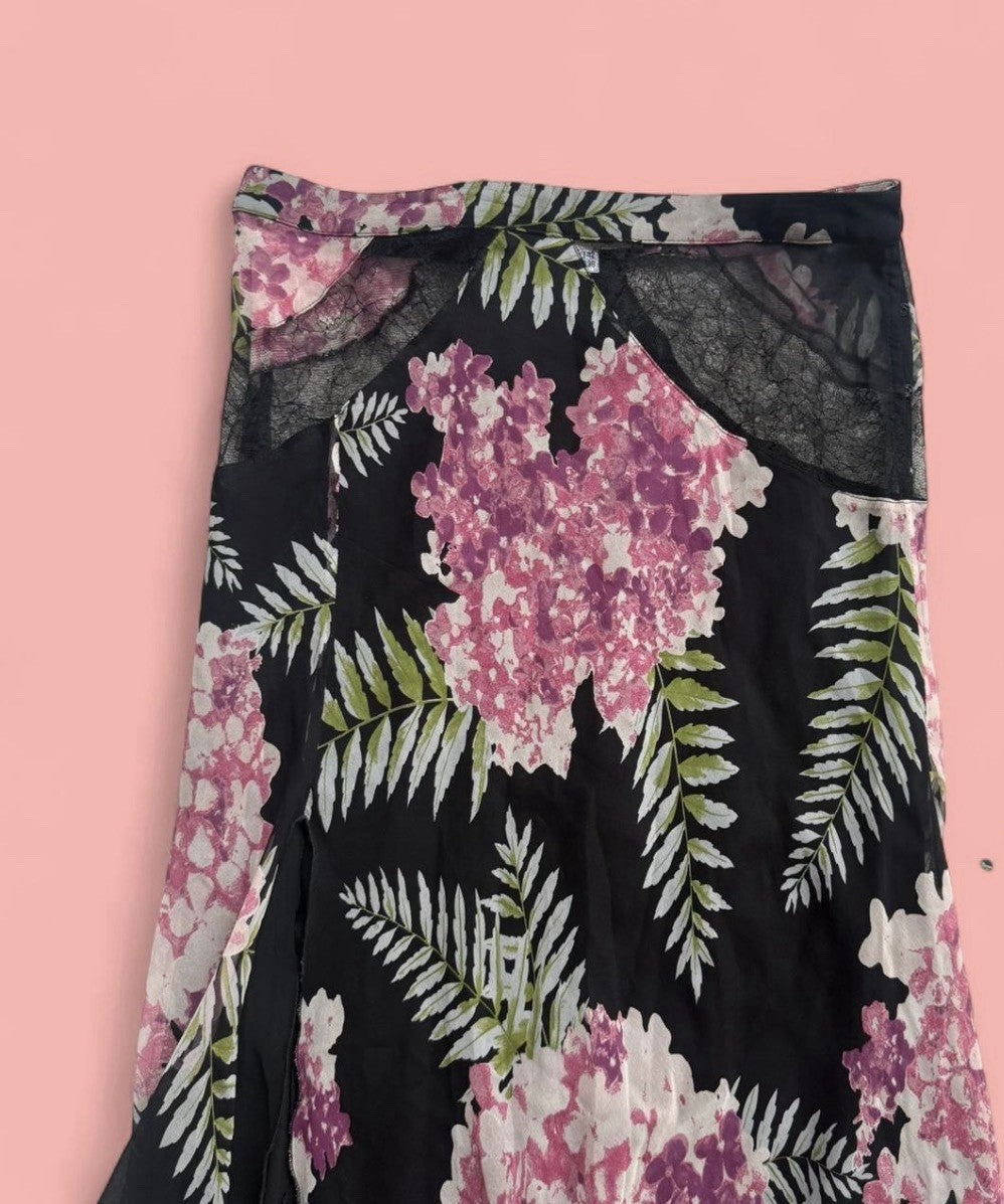 Blumarine Silk Black Floral Two Piece Set