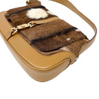 GUCCI Vintage Jackie Cow Pony Calf Hair Shoulder Bag Brown Camel Leather