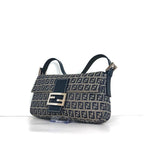 Vintage Fendi Zucchino Navy Blue FF Monogram Baguette Shoulder Bag