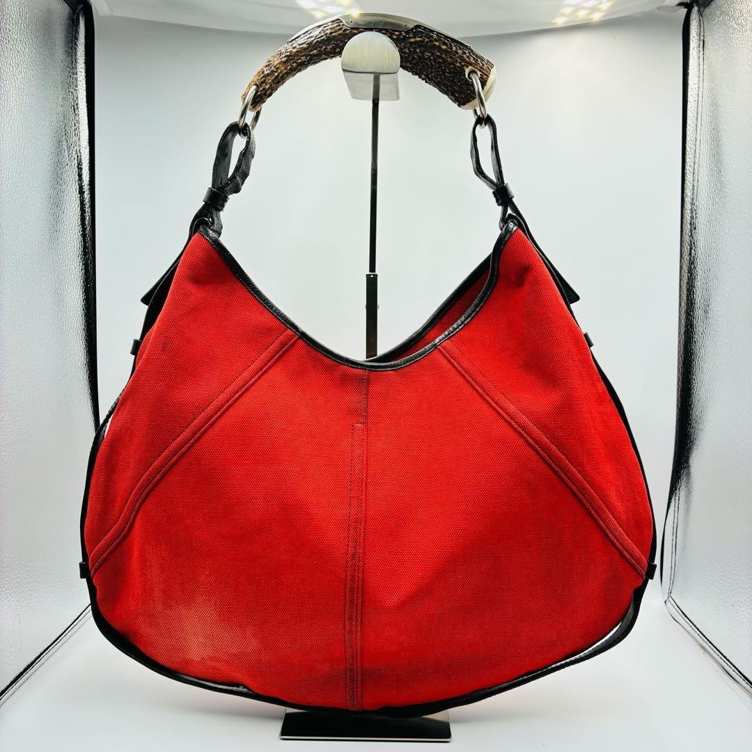 Authentic Yves Saint Laurent rivegauche Mombasa shoulder bag canvas red rare