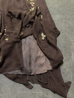 Vintage Y2K Woodland Fairy Brown Floral Silk Beaded Two Piece Skirt Set Asymmetric