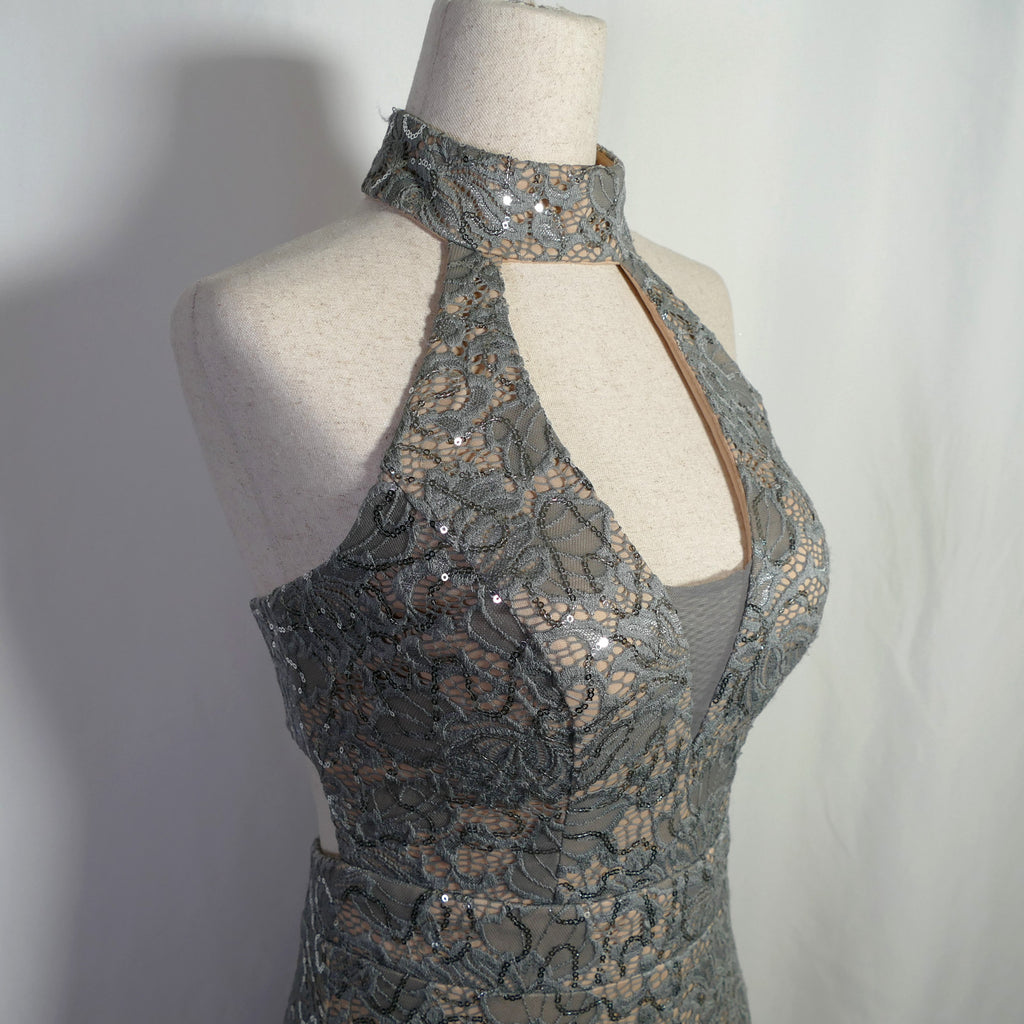 Vintage Sequin Halter - Open Back - Maxi Dress