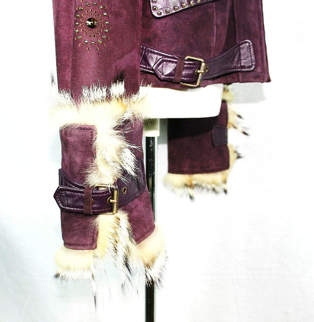 Leather Purple Shearling Jacket Size 42