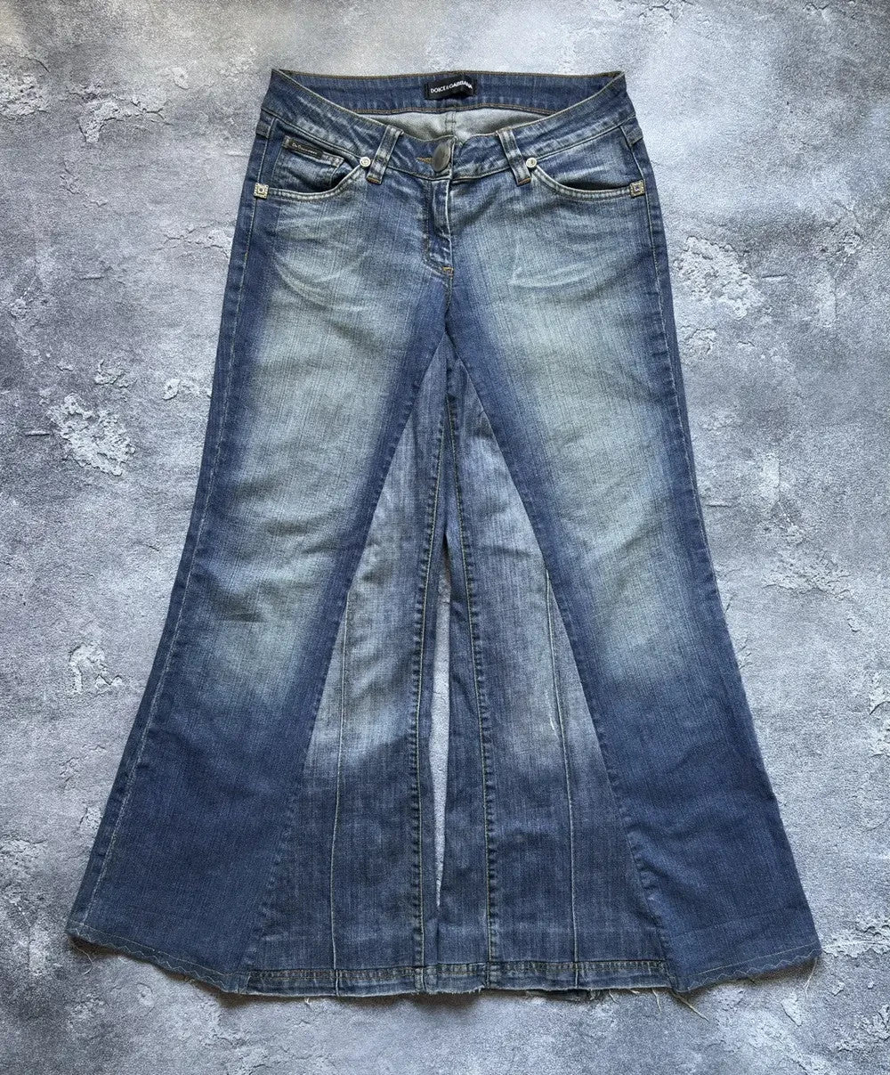 Vintage 00s Dolce&Gabbana Y2K Mega Flared Jeans Rare Womens Size 30 42