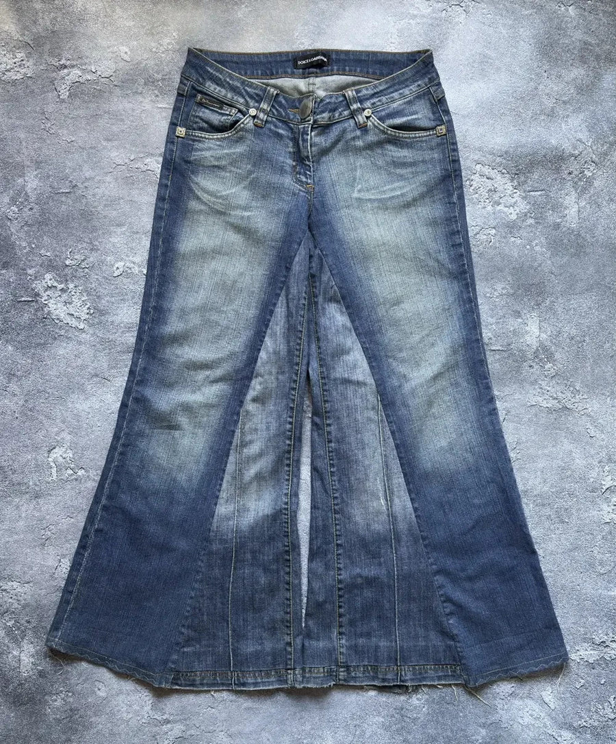 Vintage 00s Dolce&Gabbana Y2K Mega Flared Jeans Rare Womens Size 30 42