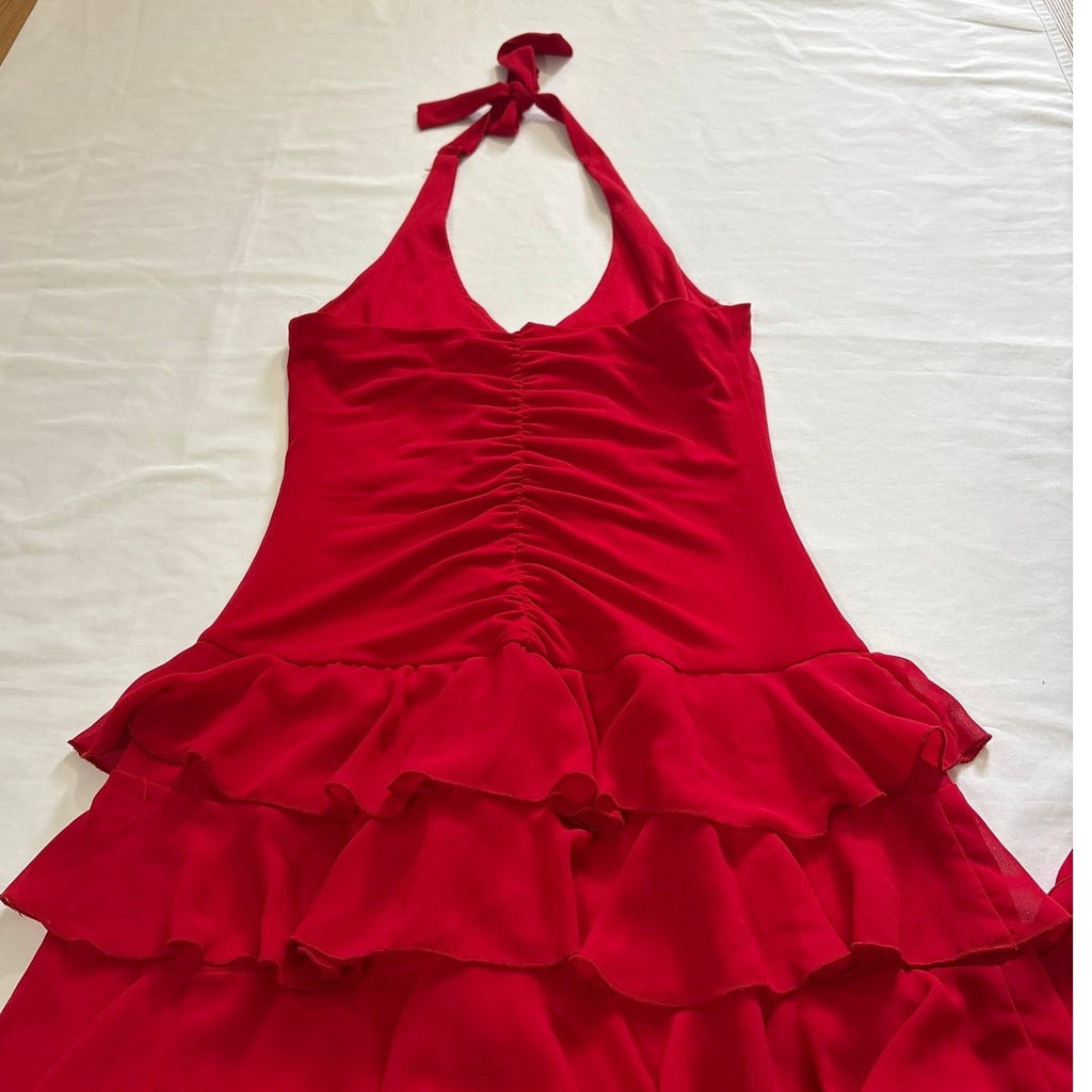 Cache Red Halter Ruffled Dress
