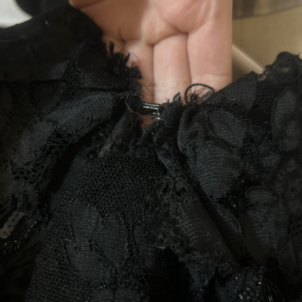 Vintage 1800's Victorian Gothic Black Lace Capelet w/ Beads  + Ruffle Size Small