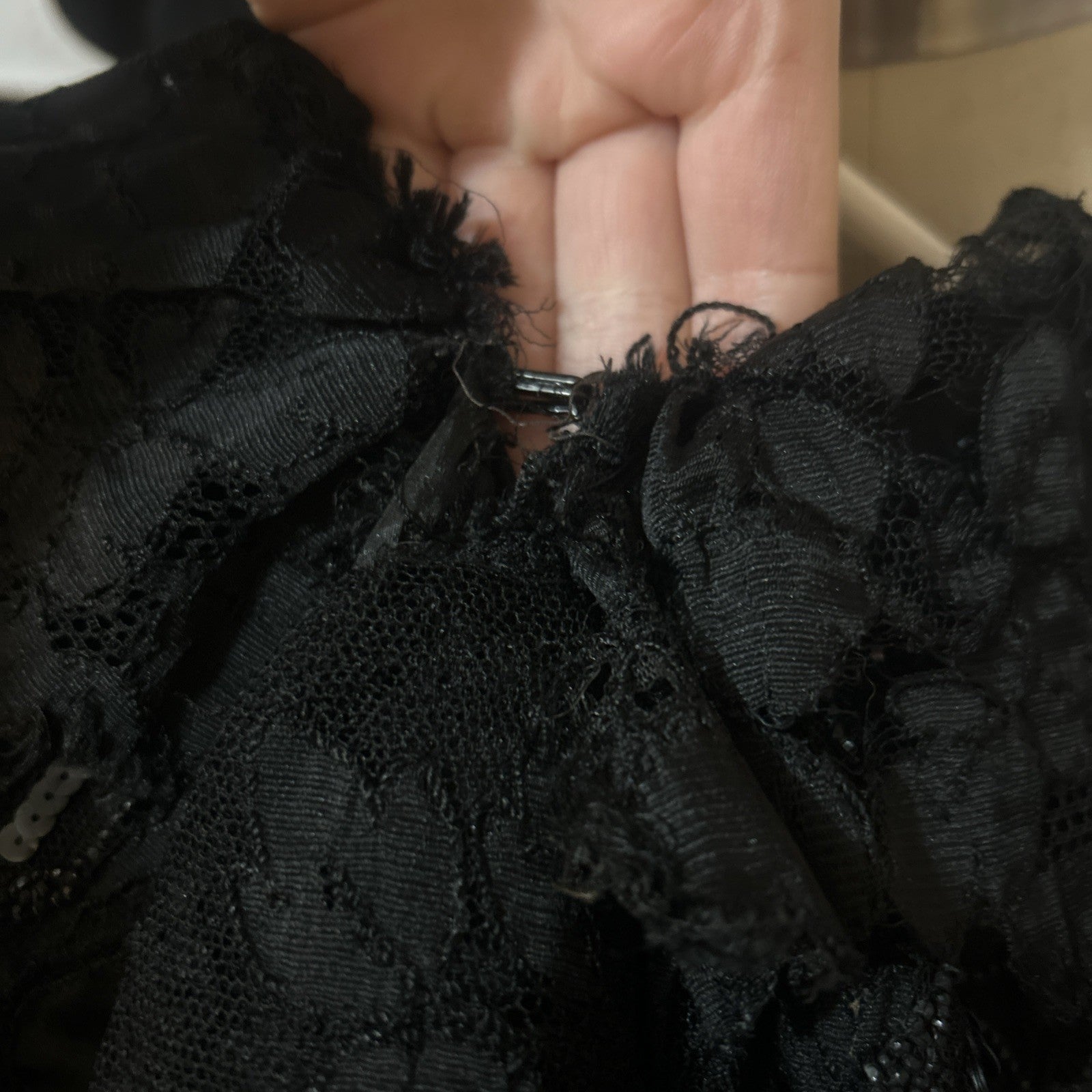Vintage 1800's Victorian Gothic Black Lace Capelet w/ Beads  + Ruffle Size Small