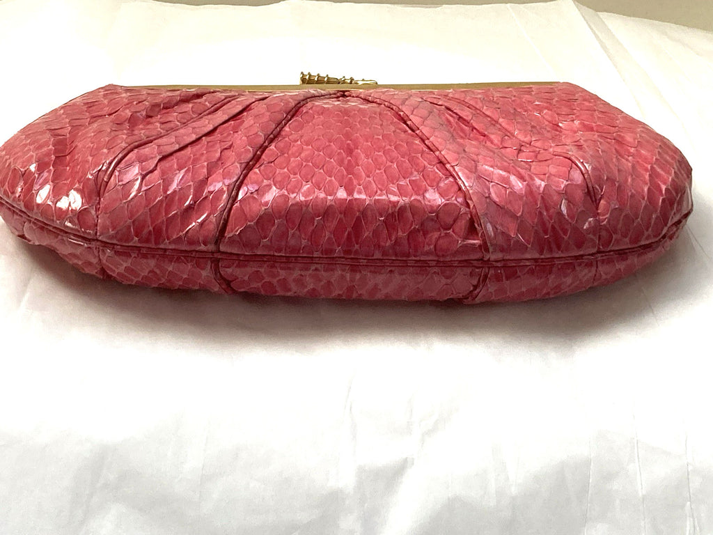 Judith Leiber Clutch Snakeskin RASPBERRY PINK Evening Bag Shoulder Vintage 1980s