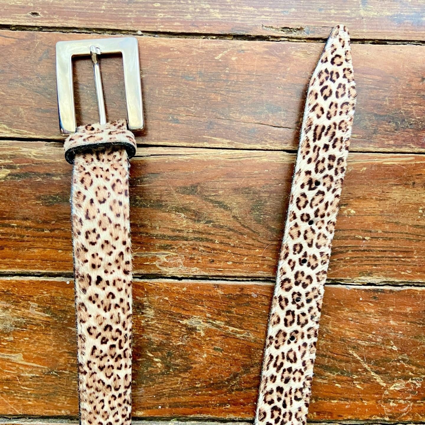 Vintage 80s ACCESSORIES by PEARL Leopard Print Pony Hair Leather Belt L Mob Wife