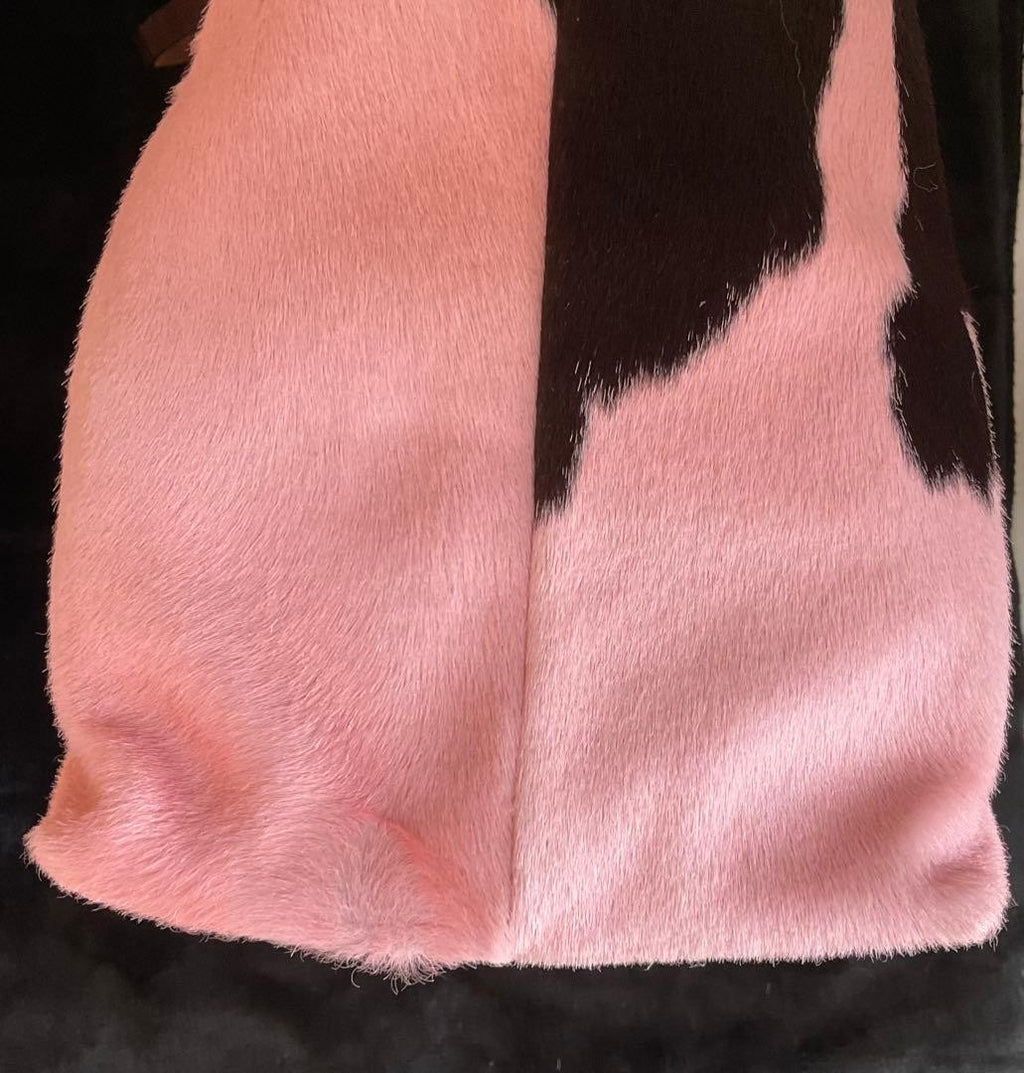 FENDI Vintage Tote Bag Pony Calf Hair Pink Brown Cow Print Leather Shoulder Rare
