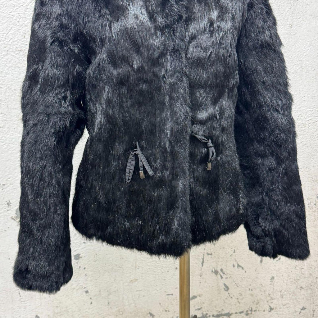 Vintage Y2K Jet Black Rabbit and Fox Fur Jacket Small