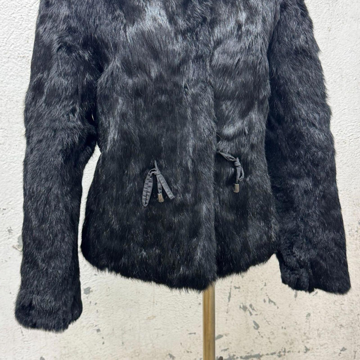 Vintage Y2K Jet Black Rabbit and Fox Fur Jacket Small