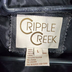 Cripple Creek Studded Black Leather Jacket with Faux Fur Large