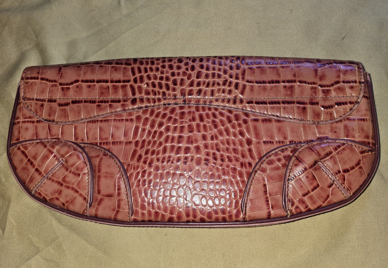 Antonio Melani Brown Crocodile-Embossed Leather Clutch