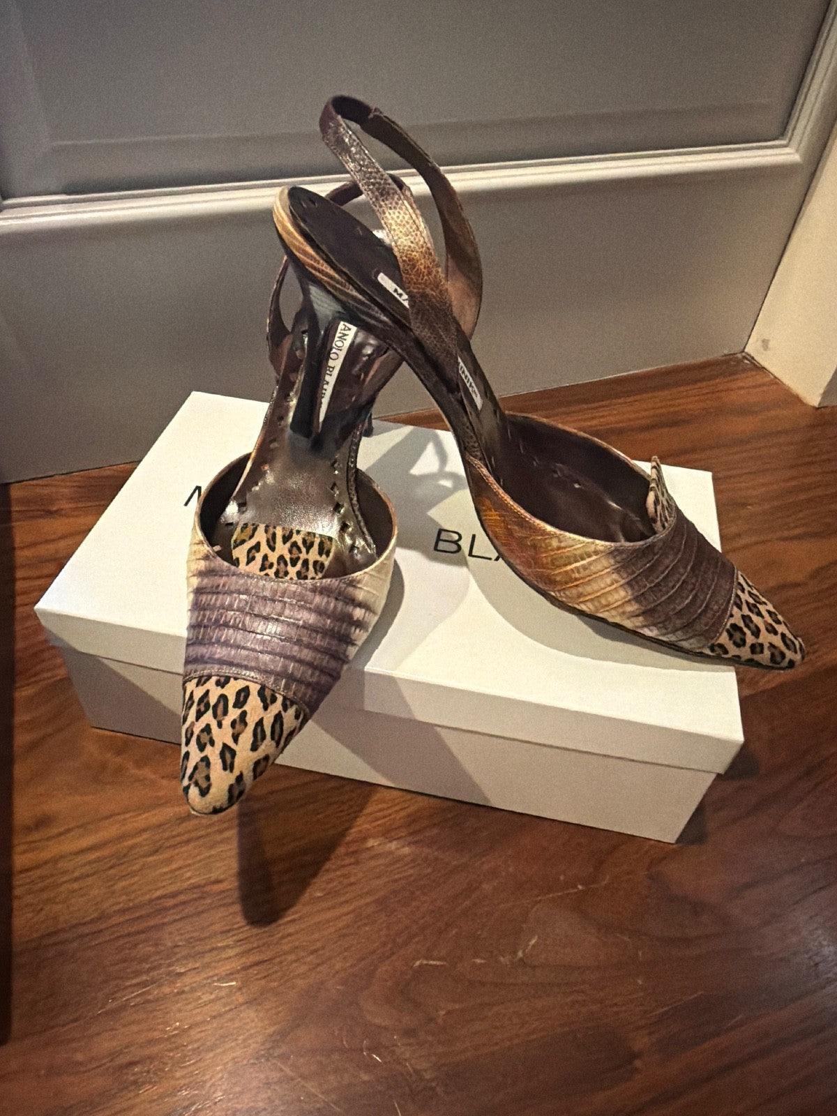 Manolo Blahnik Plotesti Leopard Print Heels Size 38