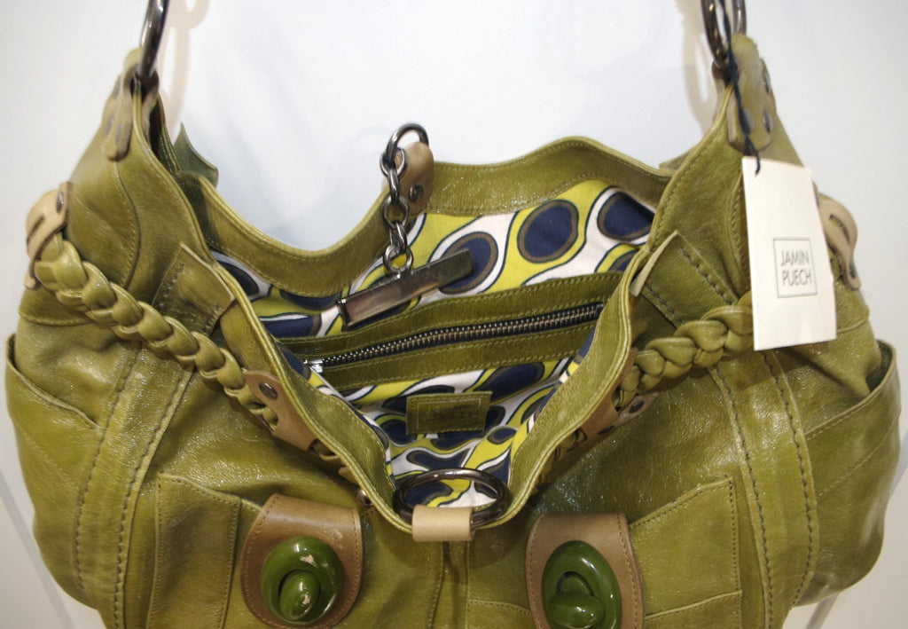 Jamin Puech Green Patent Leather Handbag with Braided Belt