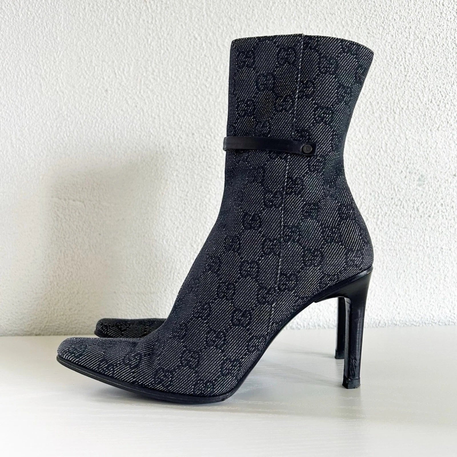 Gucci by Tom Ford Black Monogram Heeled Ankle Boots