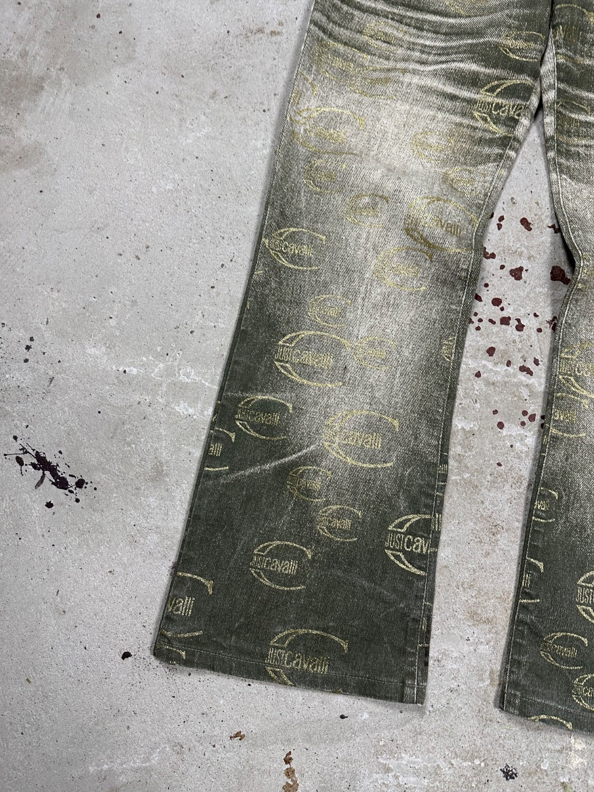 Vintage 2000s Roberto Just Cavalli Monogram Flare Denim Pant Bootcut Print