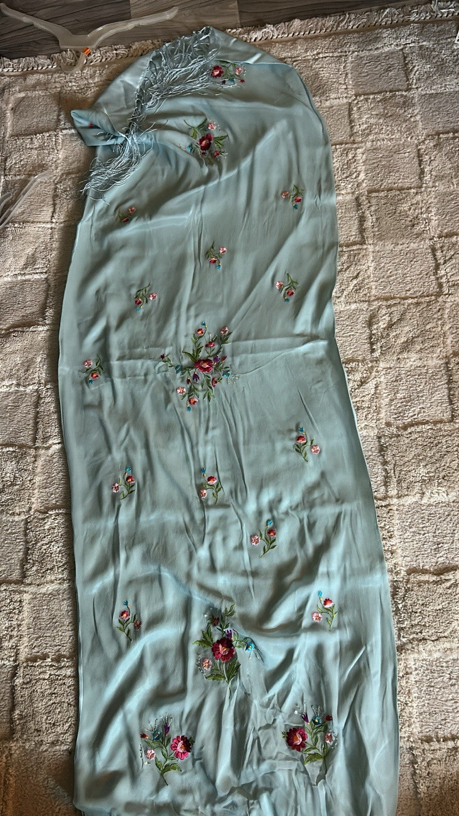 Sue Wong Blue Beaded Silk Mini Dress with Matching Scarf Size 4