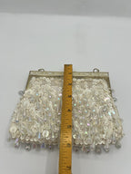 Vintage Evening Bag White/Cream Beaded Clutch Purse W/Chain Handle - Hong Kong