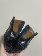Dior Vintage Y2K Denim & Snakeskin Leather Lace Up Knee High Point Toe Boots